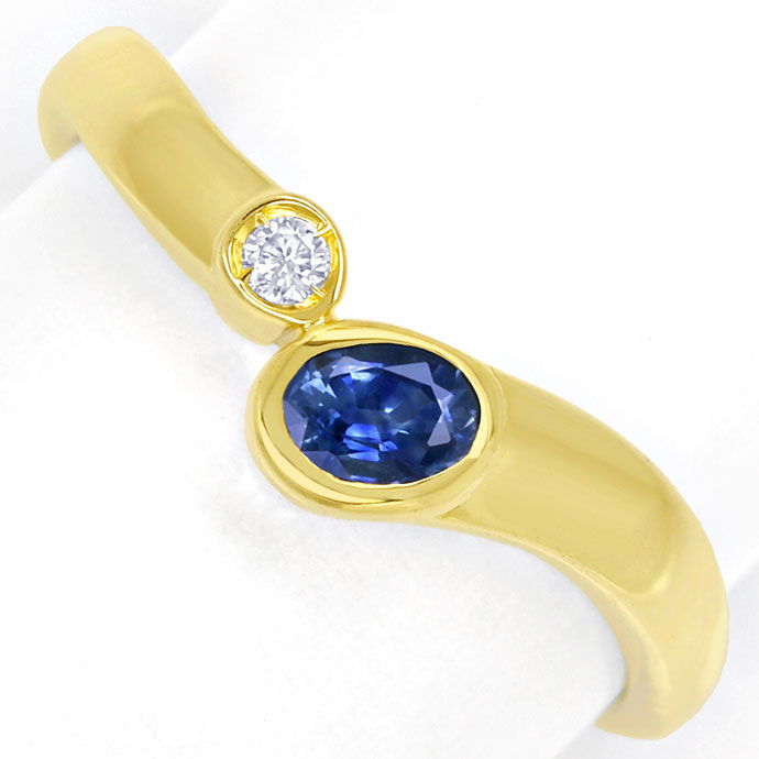 Foto 2 - Gold-Diamantring mit blauem Spitzen Saphir und Brillant, R6479